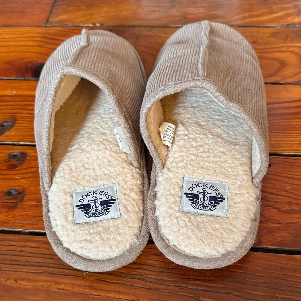 Dockers Slippers Kids Large 2-3 Brown Corduroy Fleece